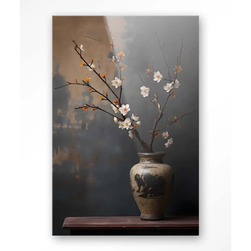New Glasschilderij Dark Blossom Vase Schilderijen