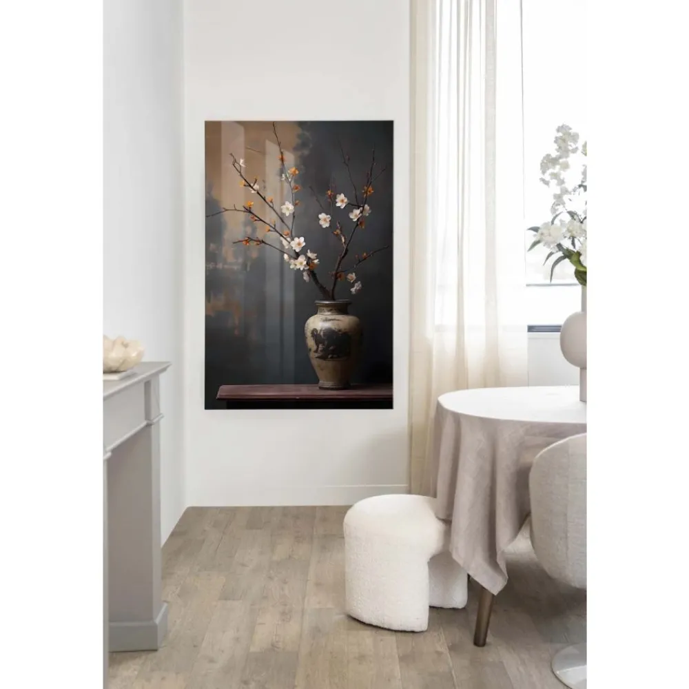 New Glasschilderij Dark Blossom Vase Schilderijen